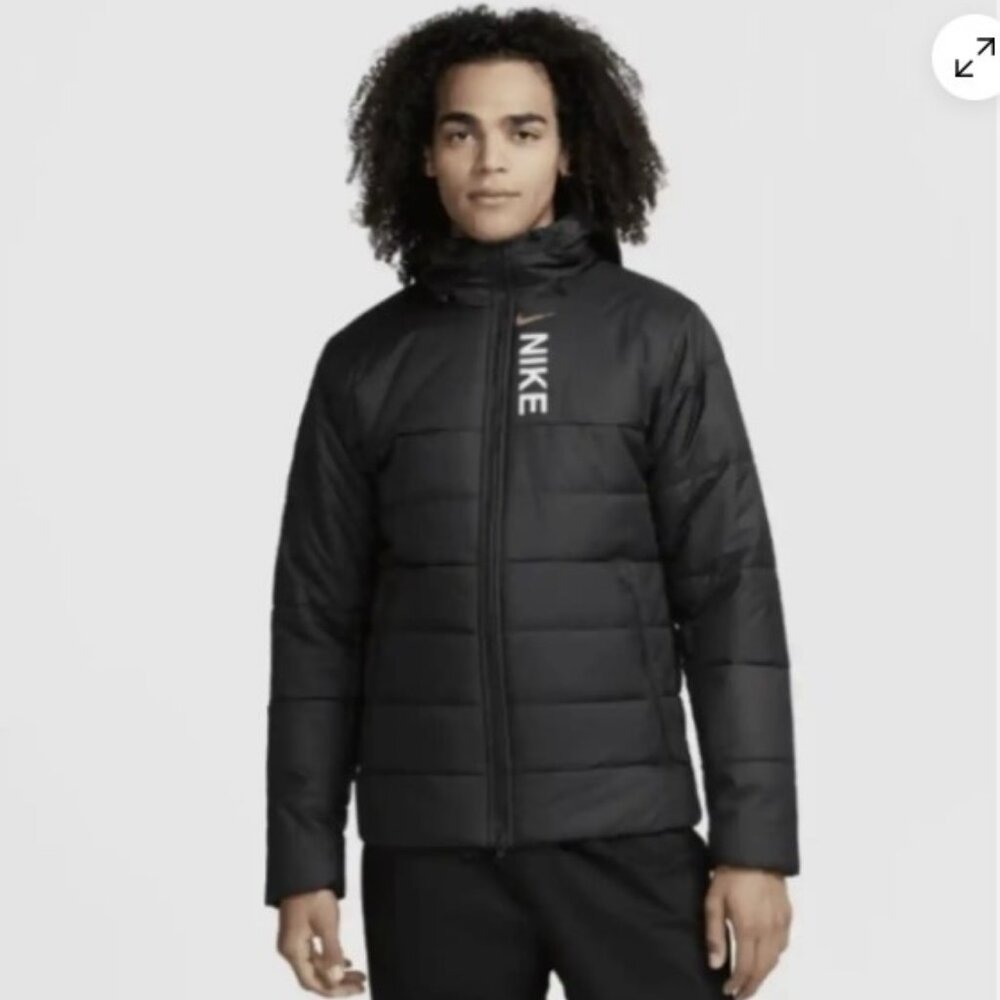 Nike Therma-FIT Black Hooded Puffer Jacket Men Full Zip Zipped Pockets